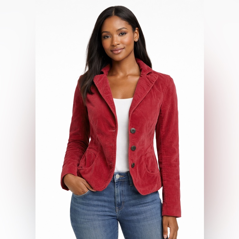 AX Armani Exchange Red Velvet Blazer Jacket XS Peplum Tailored Designer